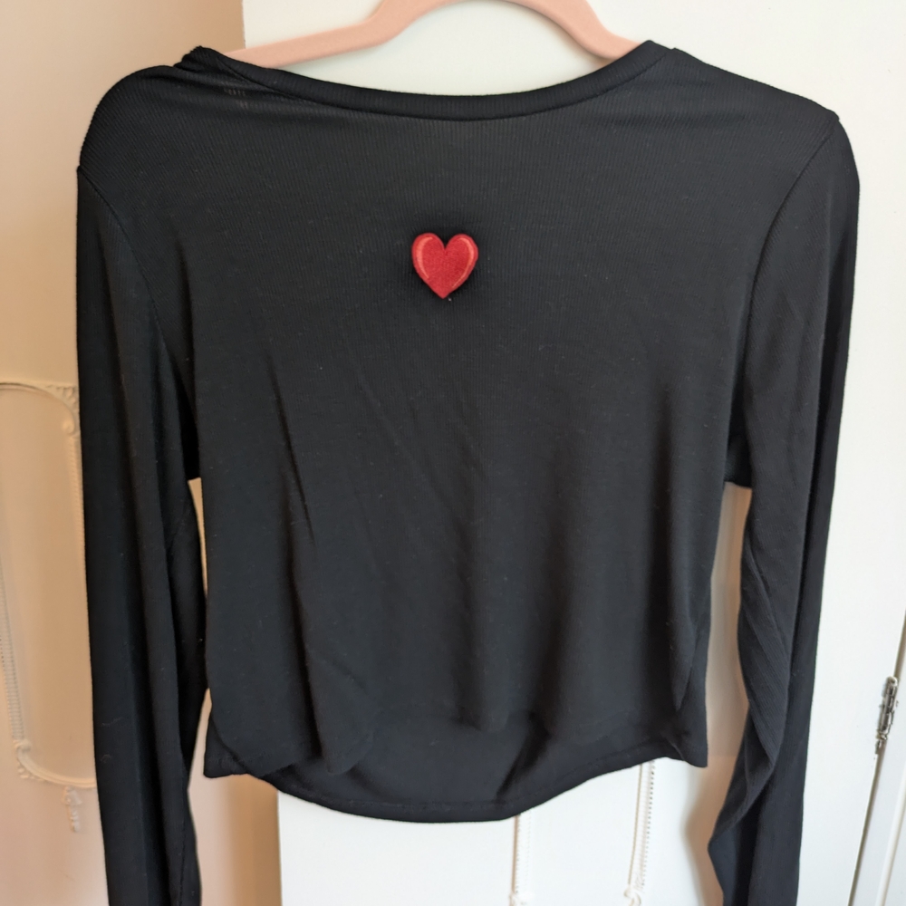 Wild Fable Black Crop Blouse with Red Heart